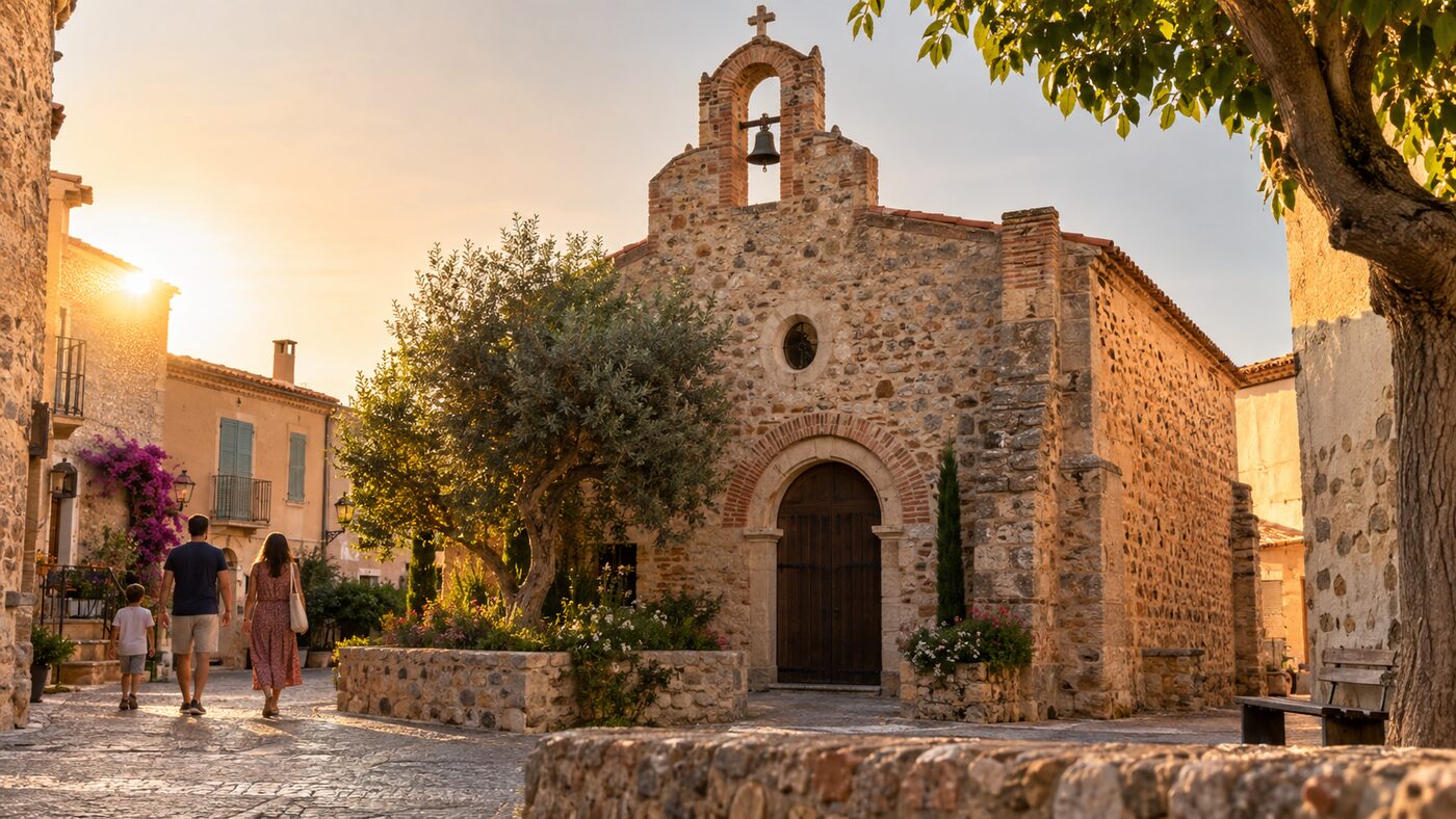 Chapelle en pierre au cœur du village de Torreilles, patrimoine religieux catalan
